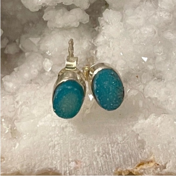 Blue Druzy Sterling Silver 925 Earrings - Picture 6 of 6